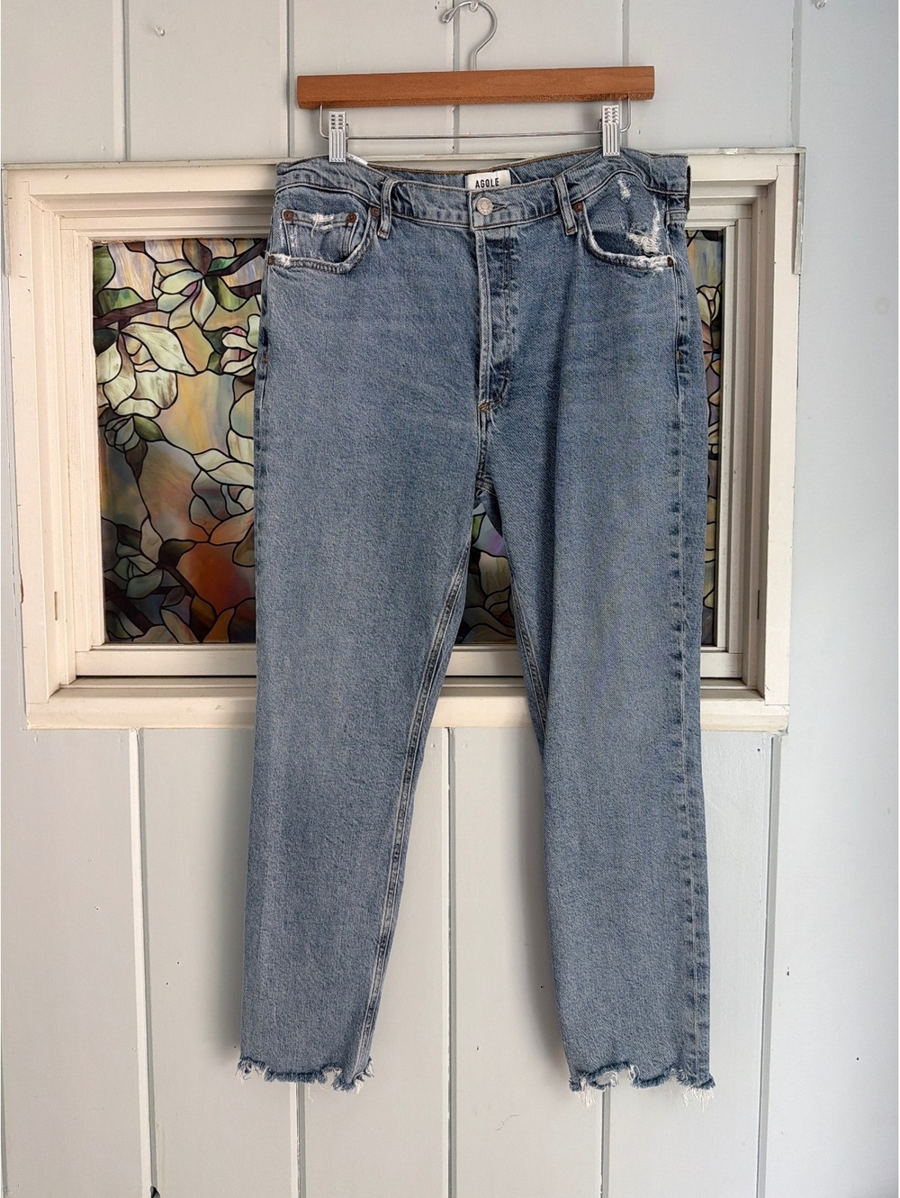 AGOLDE Women's Light Blue Distressed straight leg Jeans Size 32